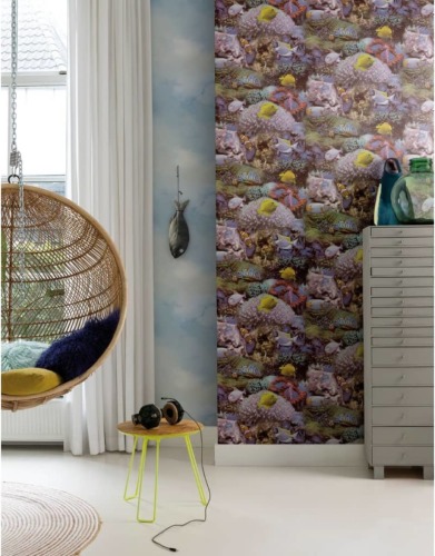 Good Vibes Behang Coral and Tropical Fish geel en paars