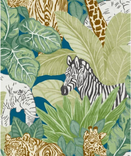 Good Vibes Behang Jungle Animals groen en zwart