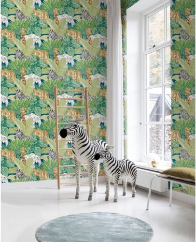 Good Vibes Behang Jungle Animals groen en zwart