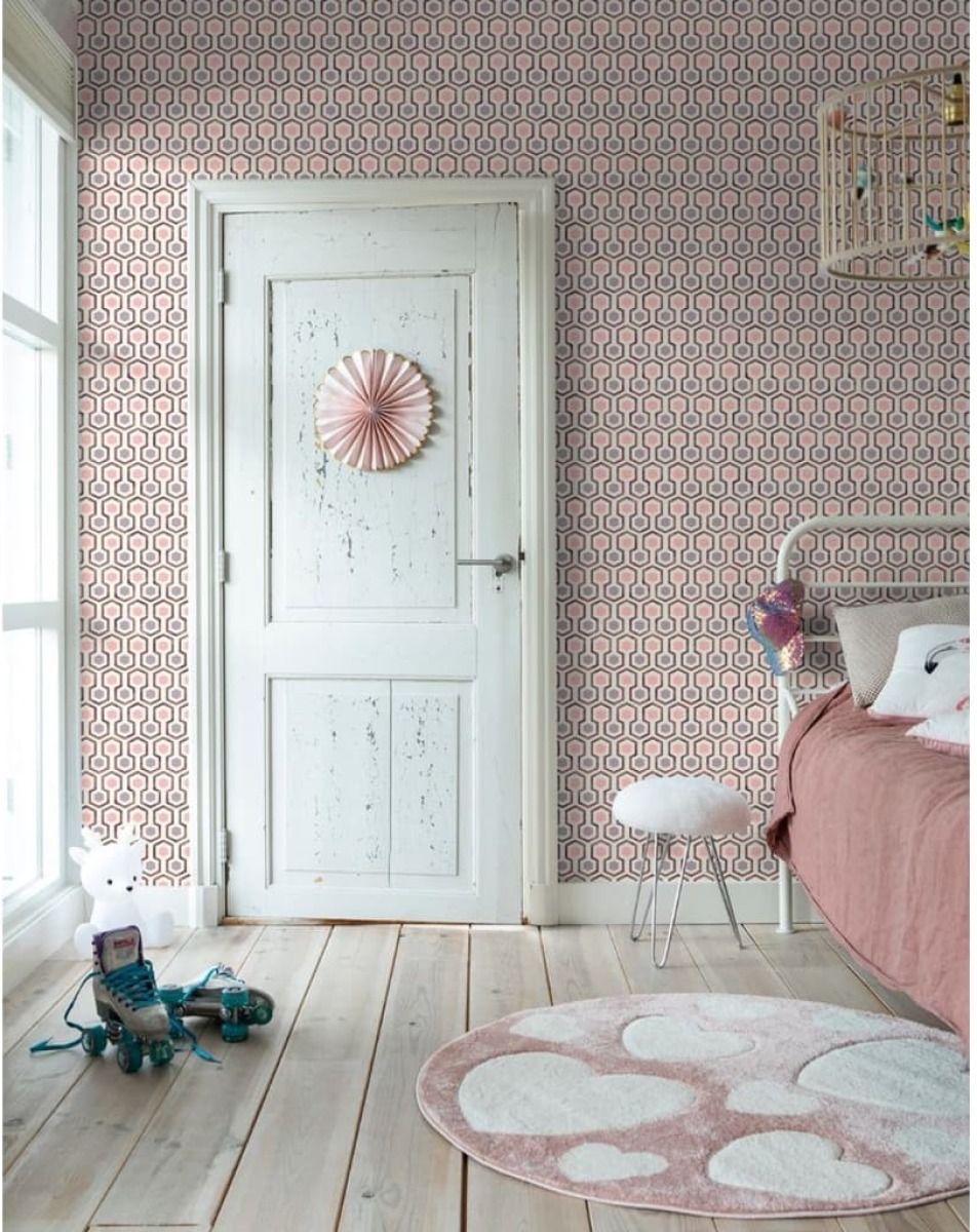 Good Vibes Behang Hexagon Pattern roze en paars