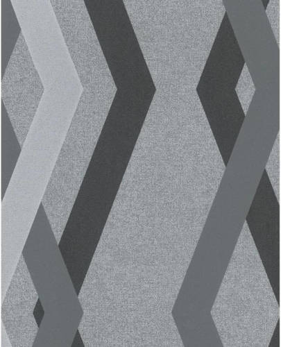 Topchic Behang Graphic Lines Diamonds grijs en zwart