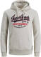 Jack & Jones ESSENTIALS hoodie JJELOGO met printopdruk white melange