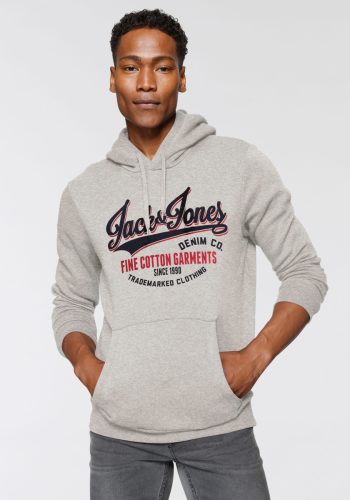Jack & Jones ESSENTIALS hoodie JJELOGO met printopdruk white melange