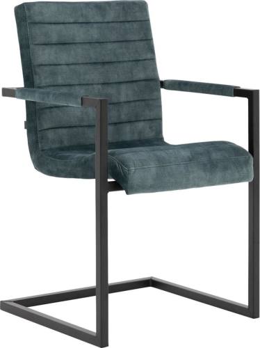 Goossens Eetkamerstoel Sturdy Velvet grijs velvet stof met armleuning, urban industrieel