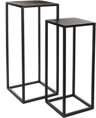 Mica Decorations bijzettafel Goa - 30 x 30 x 70 cm - metaal - zwart - set van 2