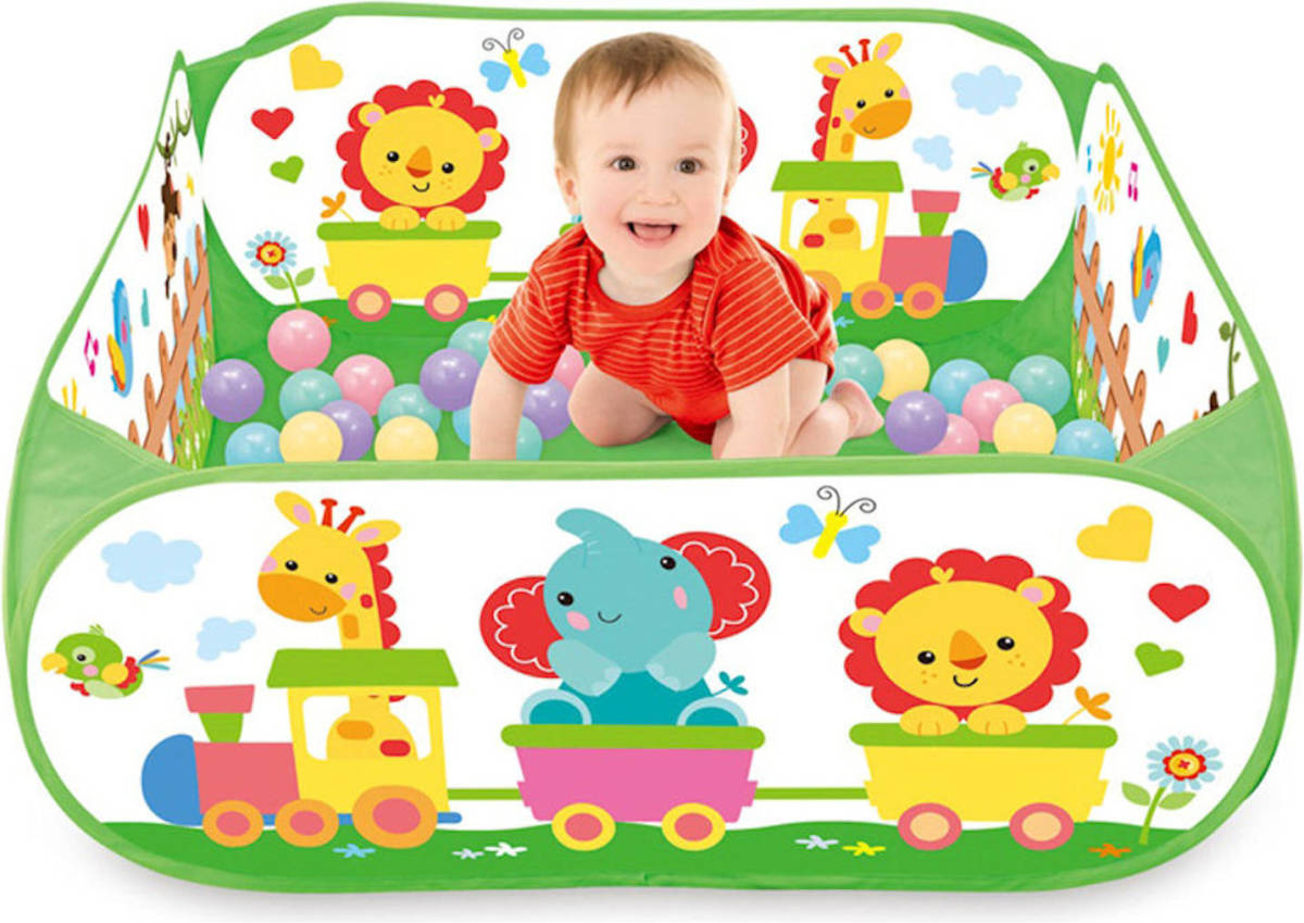 Decopatent Ballenbak Met 40 Ballen - Baby Ballenbak Met Vrolijke Dieren Trein