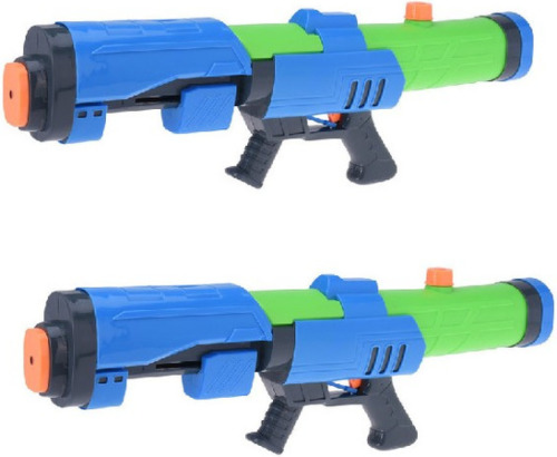 Merkloos 2x Groot waterpistool/waterpistolen 63 cm blauw/groen met pomp