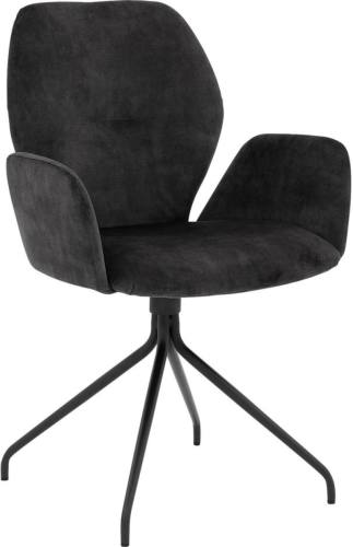 Goossens Eetkamerstoel Hera antraciet velvet stof met armleuning, modern design