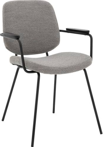 Goossens Eetkamerstoel Hjalmar grijs stof met armleuning, modern design