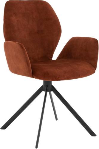 Goossens Eetkamerstoel Hera koper velvet stof met armleuning, modern design