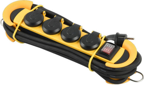 Philips 4-voudige Stekkerdoos - Spn5140yb/39 - 230v - Geel/zwart - Ip44 Stof- En Spatwaterbestendig - Binnen En Buiten