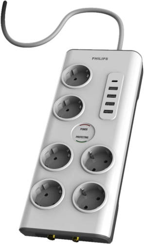 Philips 6-voudige Stekkerdoos - Spn7061wa/19 - 230v - Usb/usb-c - Coaxaansluitingen - Netspanningsbeveiliging