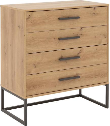 Goossens Ladekast Hertog, Commode 4 laden 80 cm breed, 89 cm hoog, frame rawsteel black