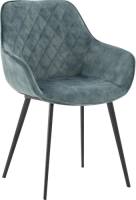Goossens Basic Eetkamerstoel Ebi blauw velvet stof met armleuning, elegant chic