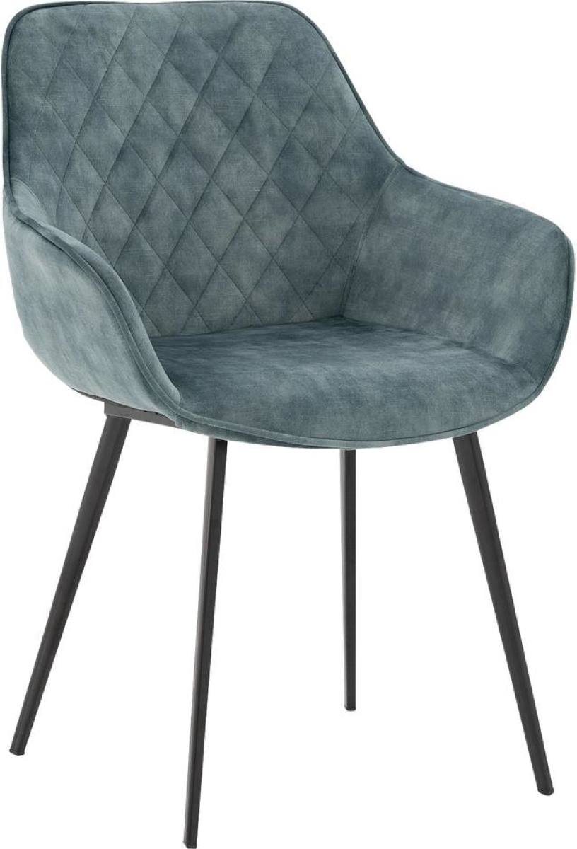 Goossens Basic Eetkamerstoel Ebi blauw velvet stof met armleuning, elegant chic