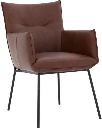 Goossens Eetkamerstoel Silvan cognac leer met armleuning, elegant chic