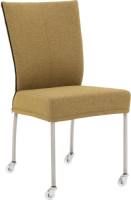 Goossens Eetkamerstoel Funk RVS Poten groen stof leuning en met wielenTransparant skater wiel met rvs kap, modern design
