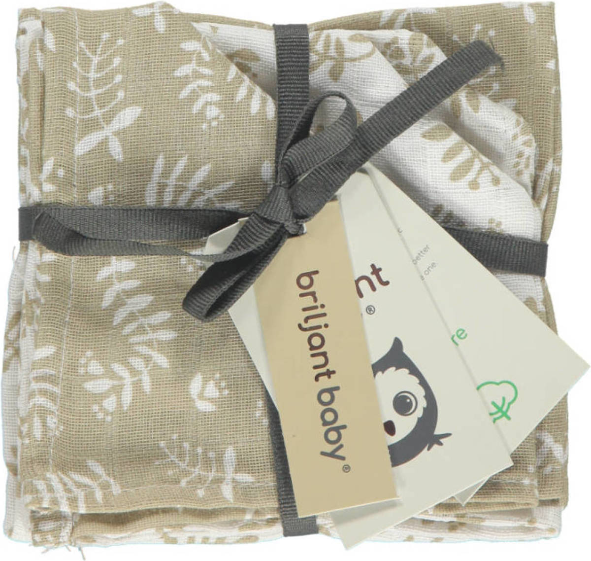 Briljant Baby hydrofiel monddoekje Botanic organic 30x30 cm - set van 4 zand
