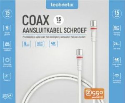 Technetix Aansluitkabel F-connector (M)-(M) 1.5m wit - [11200490]