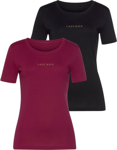 Lascana T-shirt met goudkleurige logoprint (Set van 2)