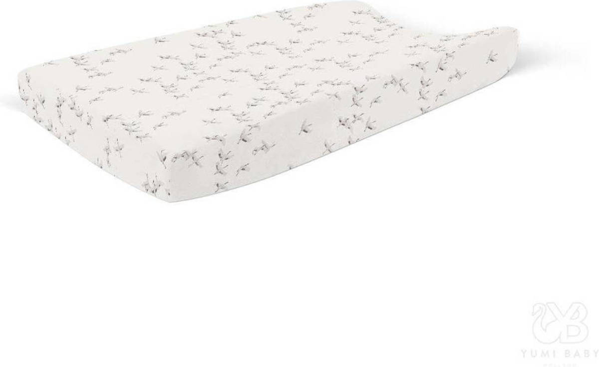 Yumi Baby aankleedkussenhoes Cranebrids 40x70 cm wit/lichtroze/zwart
