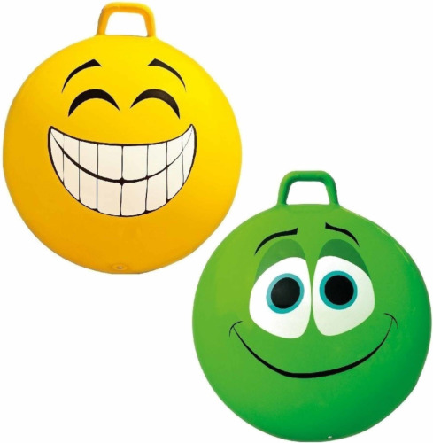 Summertime 2x stuks speelgoed Skippyballen met funny faces gezicht geel en groen 65 cm