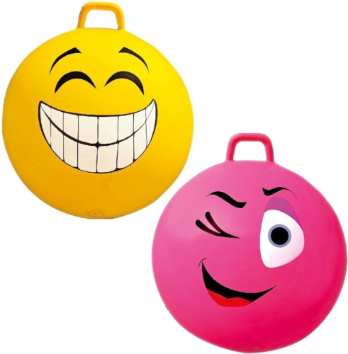 Summertime 2x stuks speelgoed Skippyballen met funny faces gezicht geel en roze 65 cm