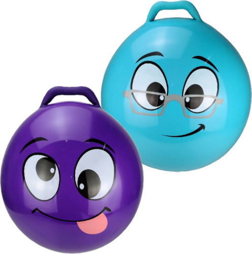 Skippy Buddy 2x stuks skippyballen smiley voor kinderen paars/blauw 45 cm