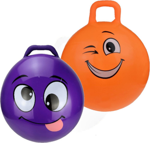Skippy Buddy 2x stuks skippyballen smiley voor kinderen paars/oranje 45 cm