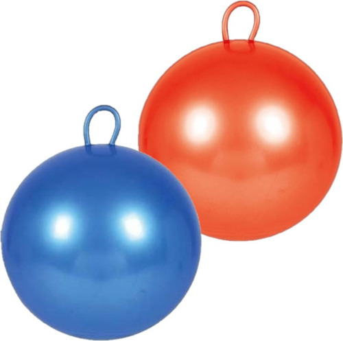 Merkloos 2x stuks skippyballen voor kinderen blauw/rood 60 cm