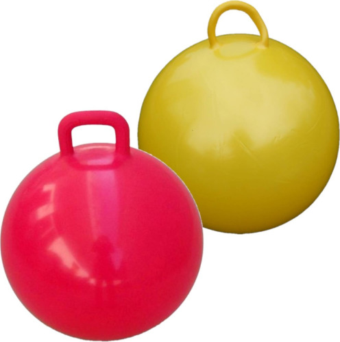 Merkloos 2x stuks skippyballen voor kinderen geel/rood 60 cm