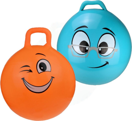 Skippy Buddy 2x stuks skippyballen smiley voor kinderen oranje/blauw 45 cm