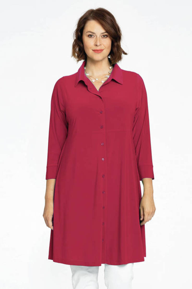 Yoek lange tuniek van travelstof DOLCE fuchsia