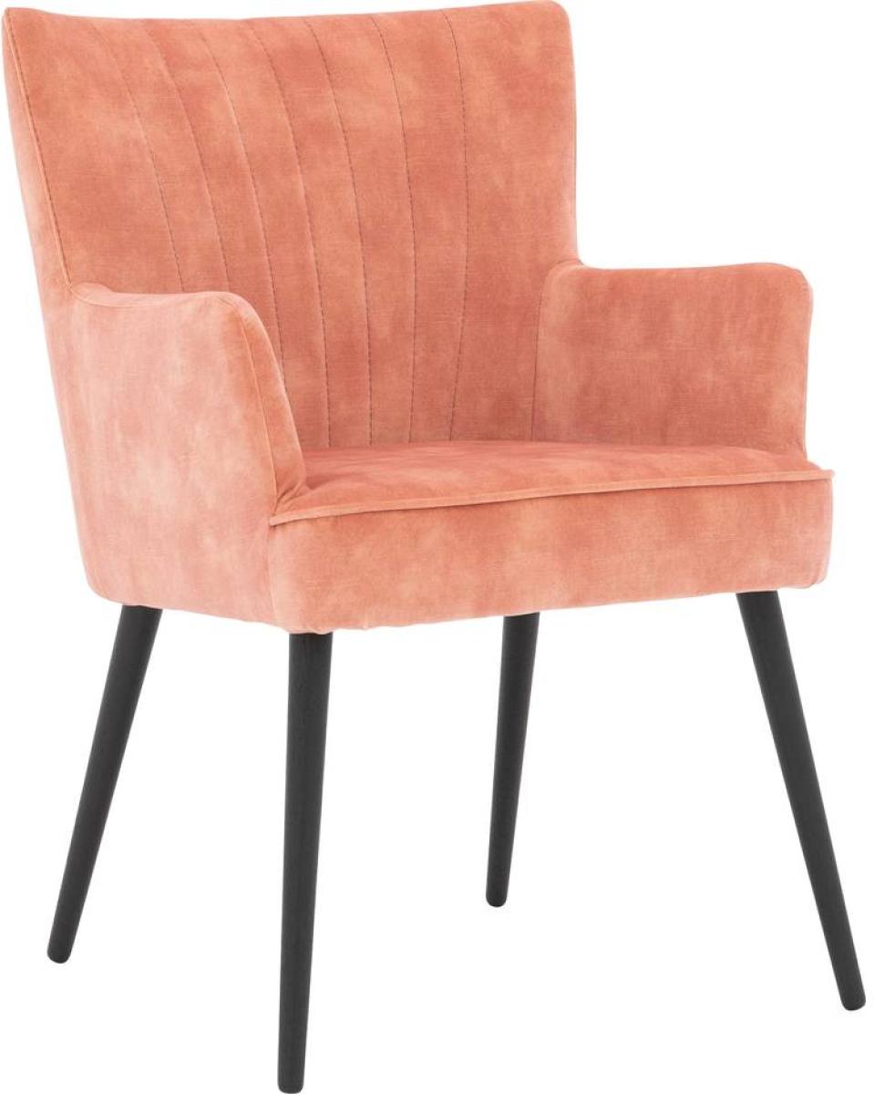 Goossens Eetkamerstoel Rob roze velvet stof met armleuning, urban industrieel