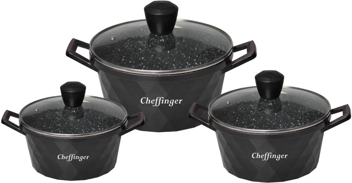 Cheffinger - 6-delige Pannenset Diamond - Zwart