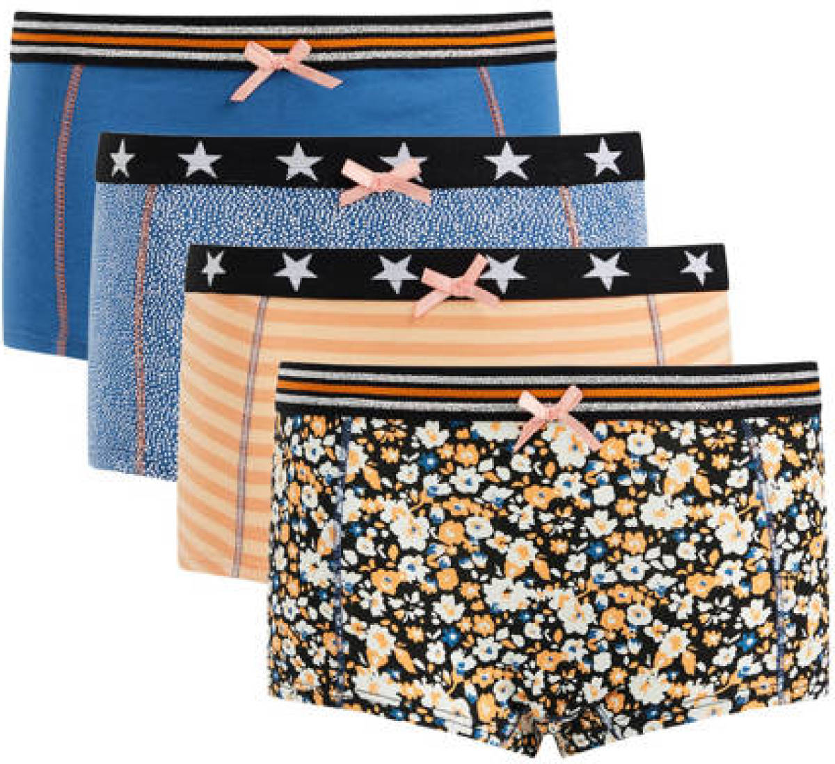 WE Fashion short - set van 4 oranje/blauw