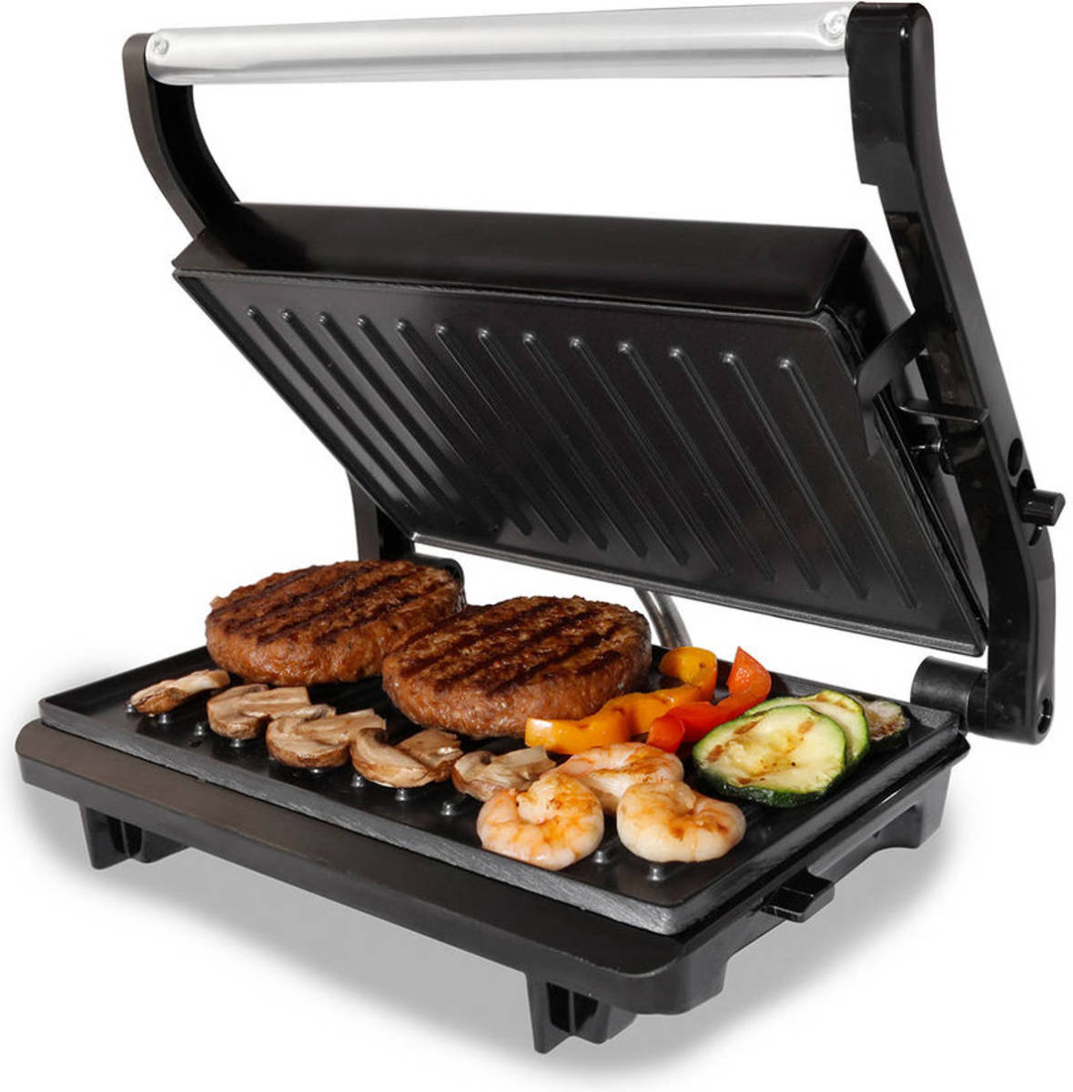 Tomado Tgc2001s - Kleine Contactgrill - Grilloppervlak Van 23 X 14,5 Cm -Zwart/rvs - 750 Watt