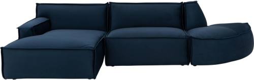 Goossens Bank Jim Velours blauw, stof, urban industrieel met chaise longue links