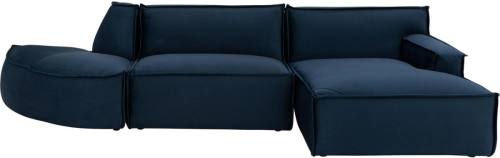 Goossens Bank Jim Velours blauw, stof, urban industrieel met chaise longue rechts