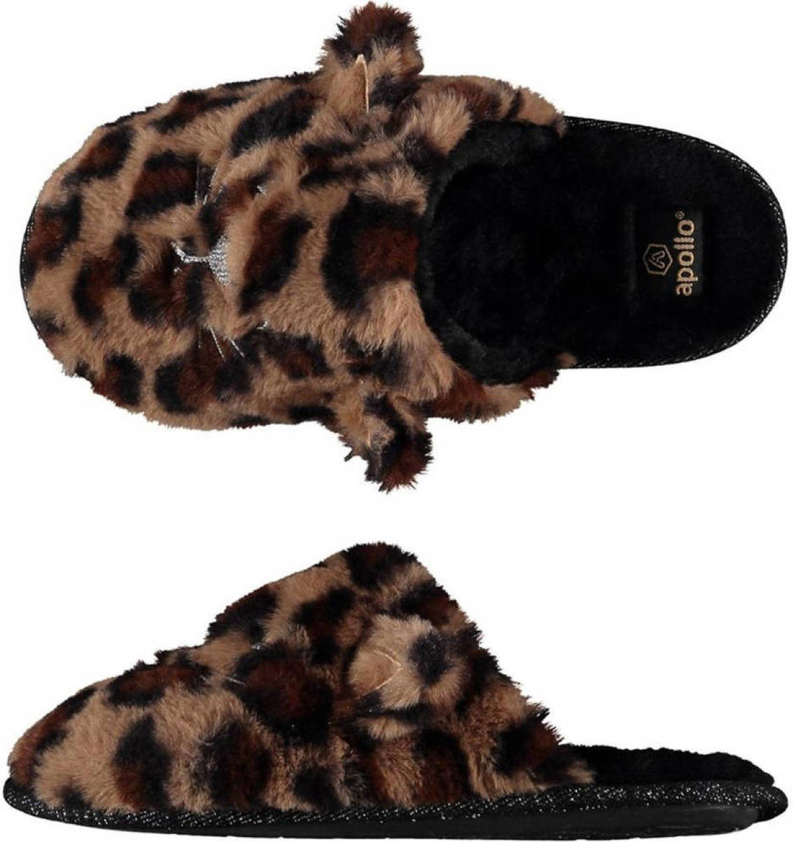 Apollo pantoffels panterprint bruin/zwart
