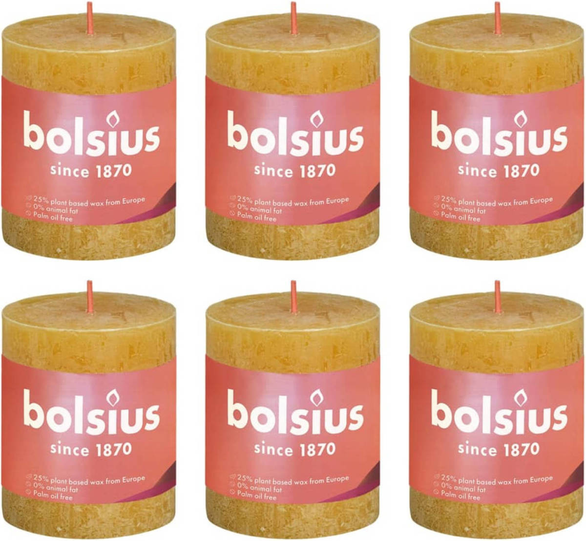 Bolsius Stompkaarsen Shine 6 St Rustiek 80x68 Mm Honinggeel