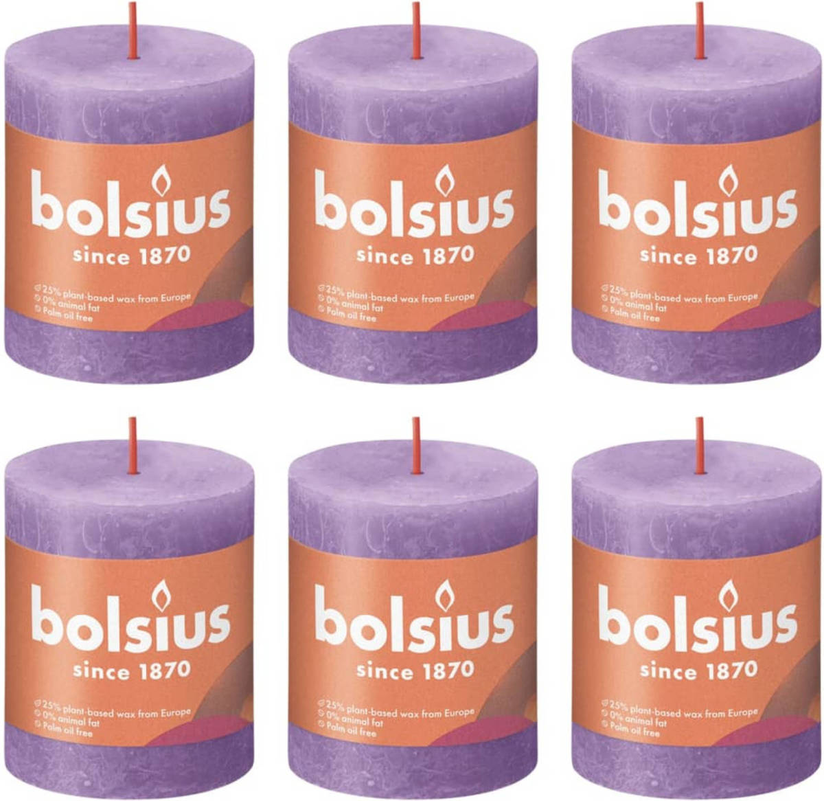 Bolsius Stompkaarsen Shine 6 St Rustiek 80x68 Mm Levendig Violet