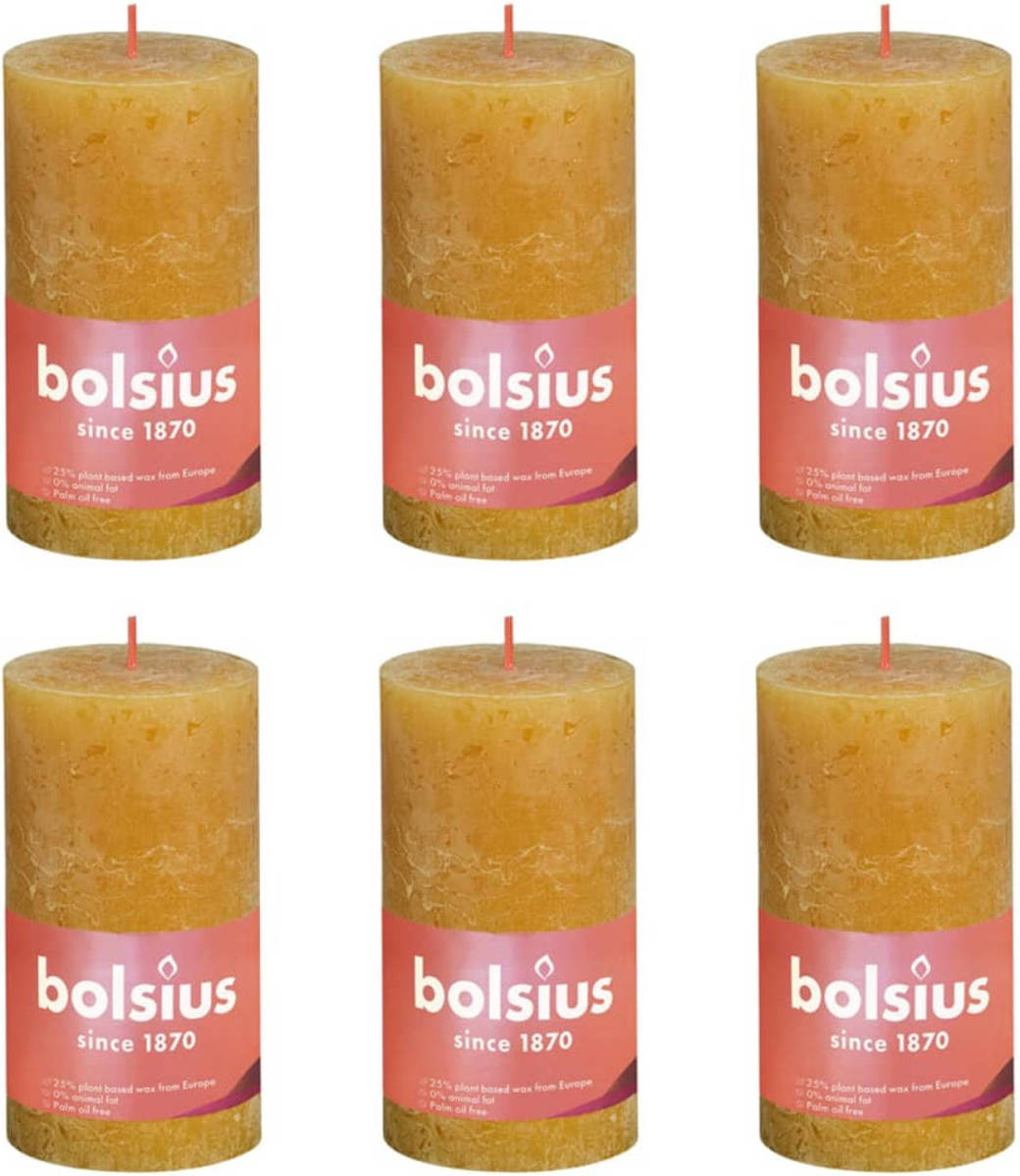 Bolsius Stompkaarsen Shine 6 St Rustiek 130x68 Mm Honinggeel