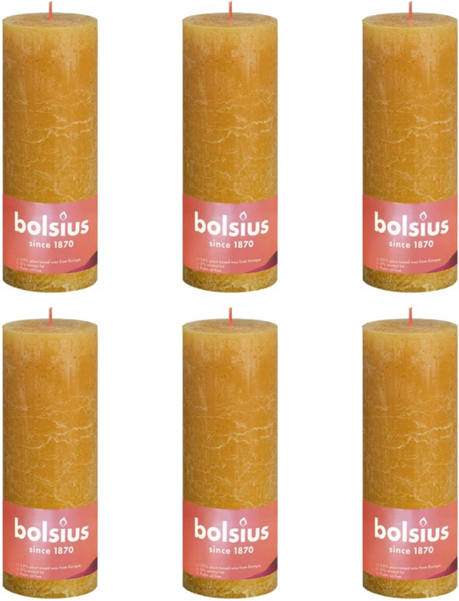 Bolsius Stompkaarsen Shine 6 St Rustiek 190x68 Mm Honinggeel