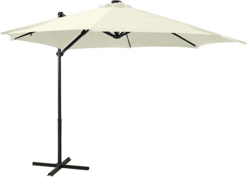 VidaXL Zweefparasol Met Paal En Led-verlichting 300 Cm Zandkleurig