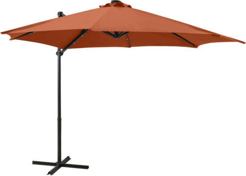 VidaXL Zweefparasol Met Paal En Led-verlichting 300 Cm Terracottakleur