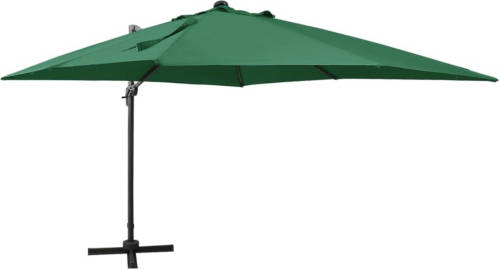 VidaXL Zweefparasol Met Paal En Led-verlichting 300 Cm Groen