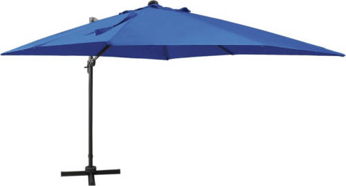 VidaXL Zweefparasol Met Paal En Led-verlichting 300 Cm Azuurblauw