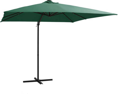 VidaXL Zweefparasol Met Led-verlichting Stalen Paal 250x250 Cm Groen