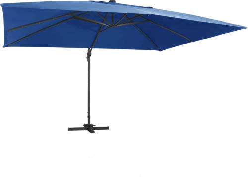 VidaXL Zweefparasol Met Led-verlichting En Paal 400x300 Cm Azuurblauw